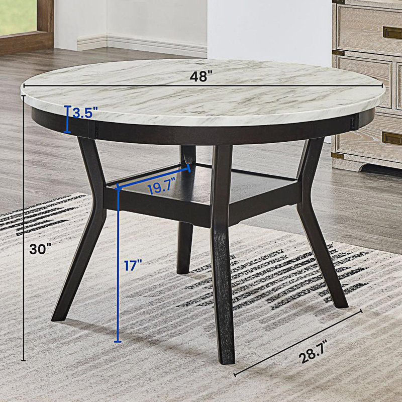Wrought Studio™ Faux Marble Top Round Dining Table With Shelf | Wayfair